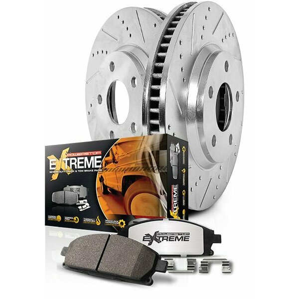 Powerstop Z36 Extreme Carbon Fiber Ceramic Brake Pads, Silver Zinc Plated Cross-Drilled And Slotted Rotor K6407-36